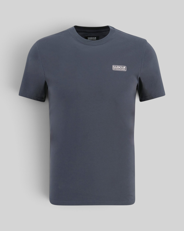 Baffle Haus storm grey cotton crew neck t-shirt with Barbour International logo on the chest