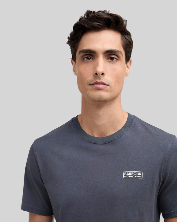 Baffle Haus storm grey crew neck t-shirt in soft cotton with Barbour International logo on the chest