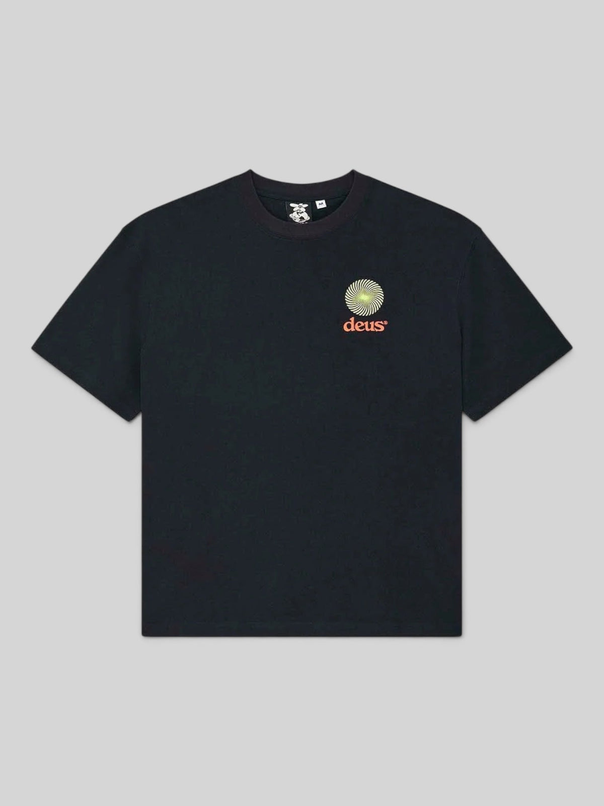 Baffle Haus Strata Tee in black recycled cotton with front graphic print and oversized fit