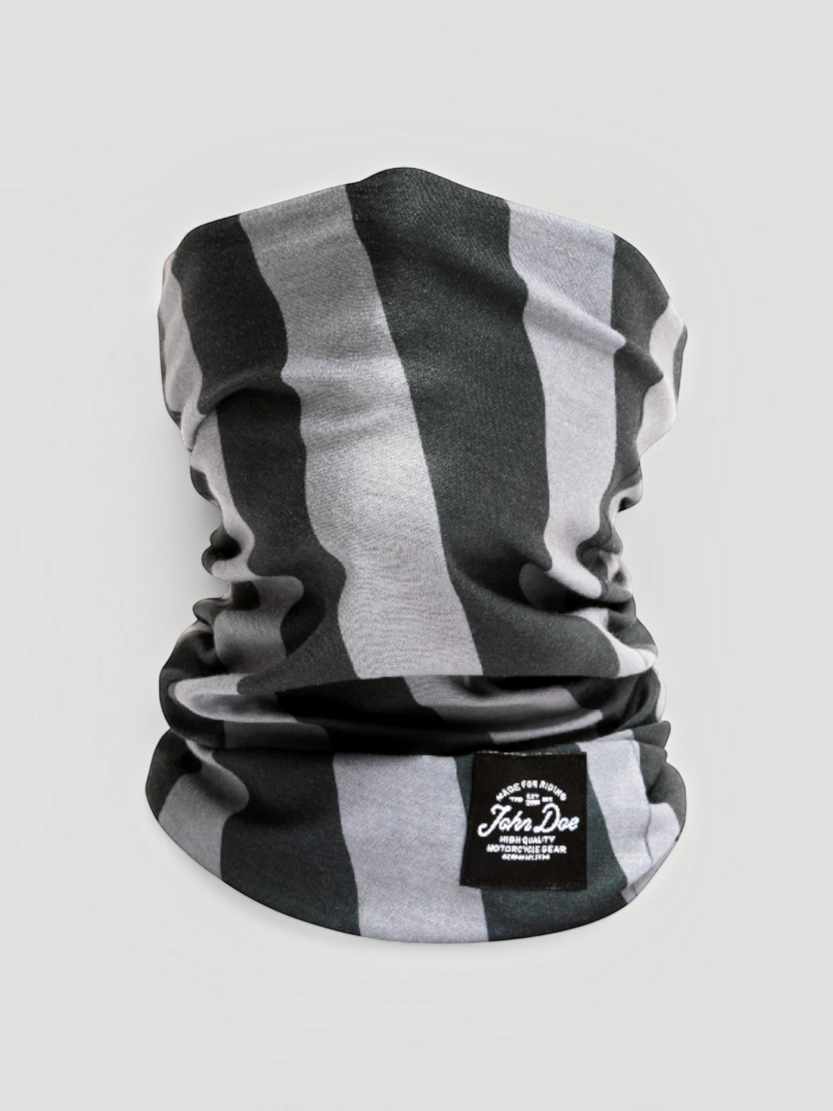 Baffle Haus striped black and grey seamless microfiber neck tube for motorcycle riding and outdoor sports
