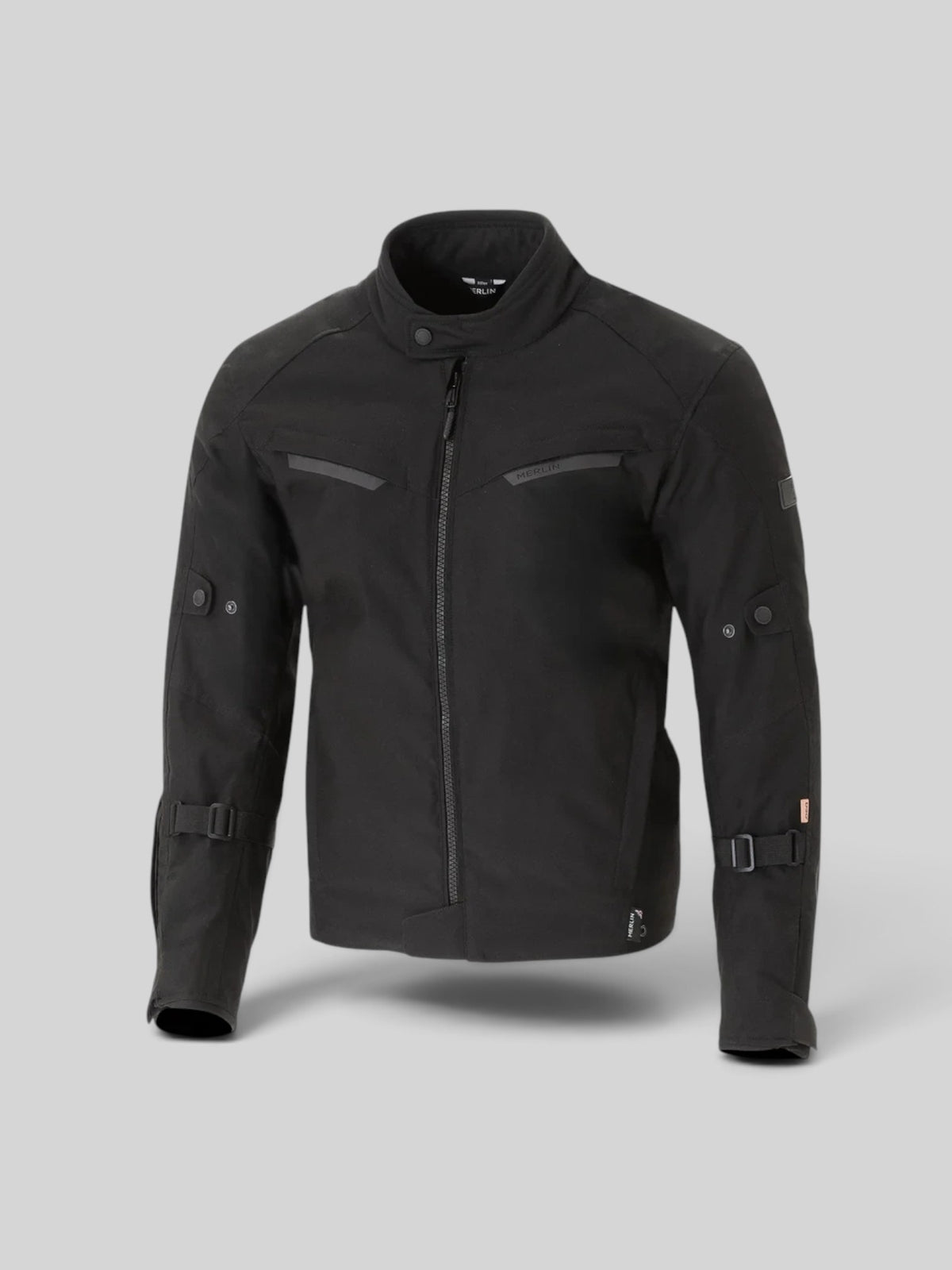 Baffle Haus Taos black waterproof motorcycle jacket with protective armour, adjustable straps, and breathable membrane.