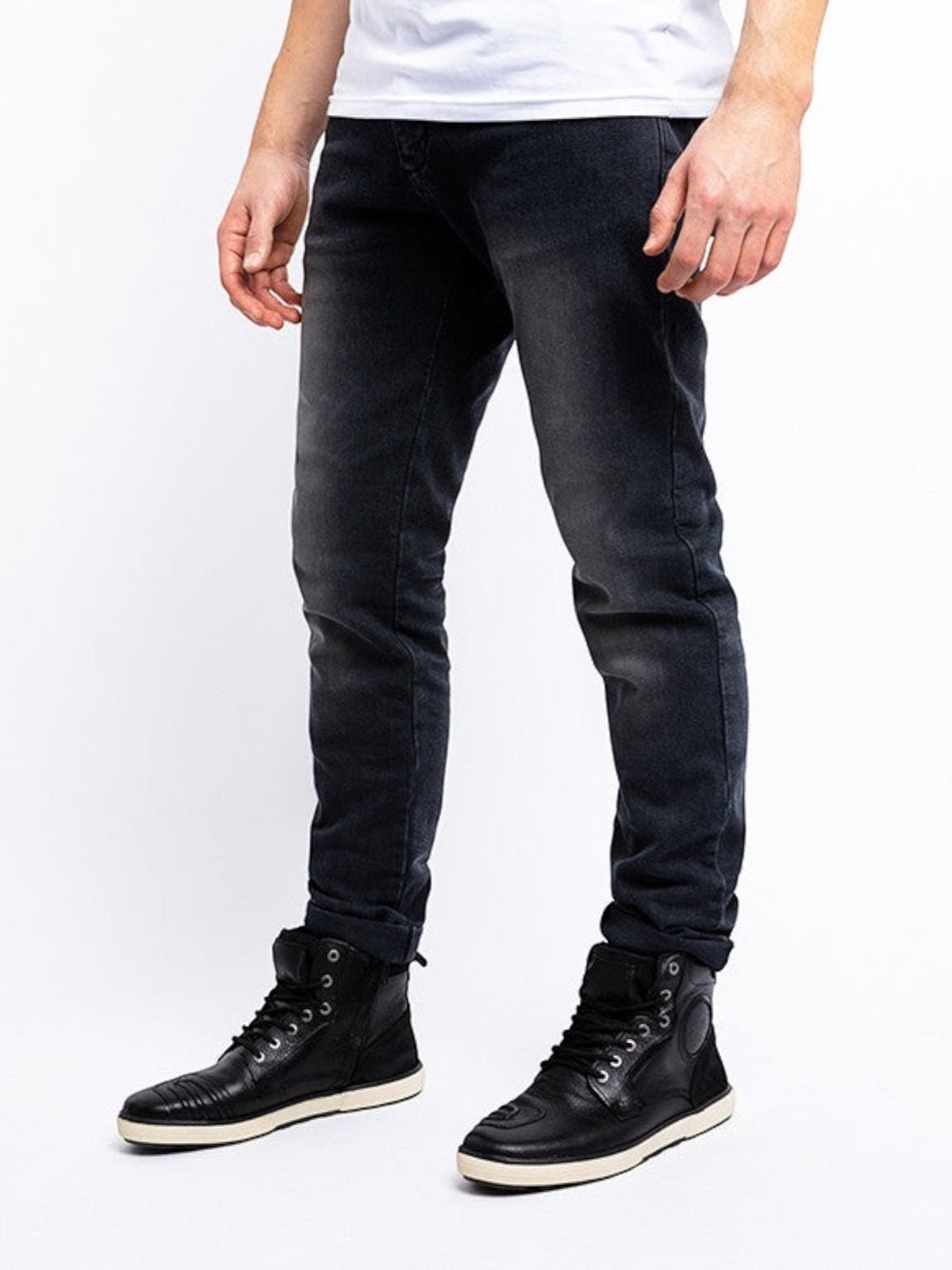 Baffle Haus Taylor black straight-fit motorcycle jeans with XTM-Fiber stretch denim and protective knee inserts