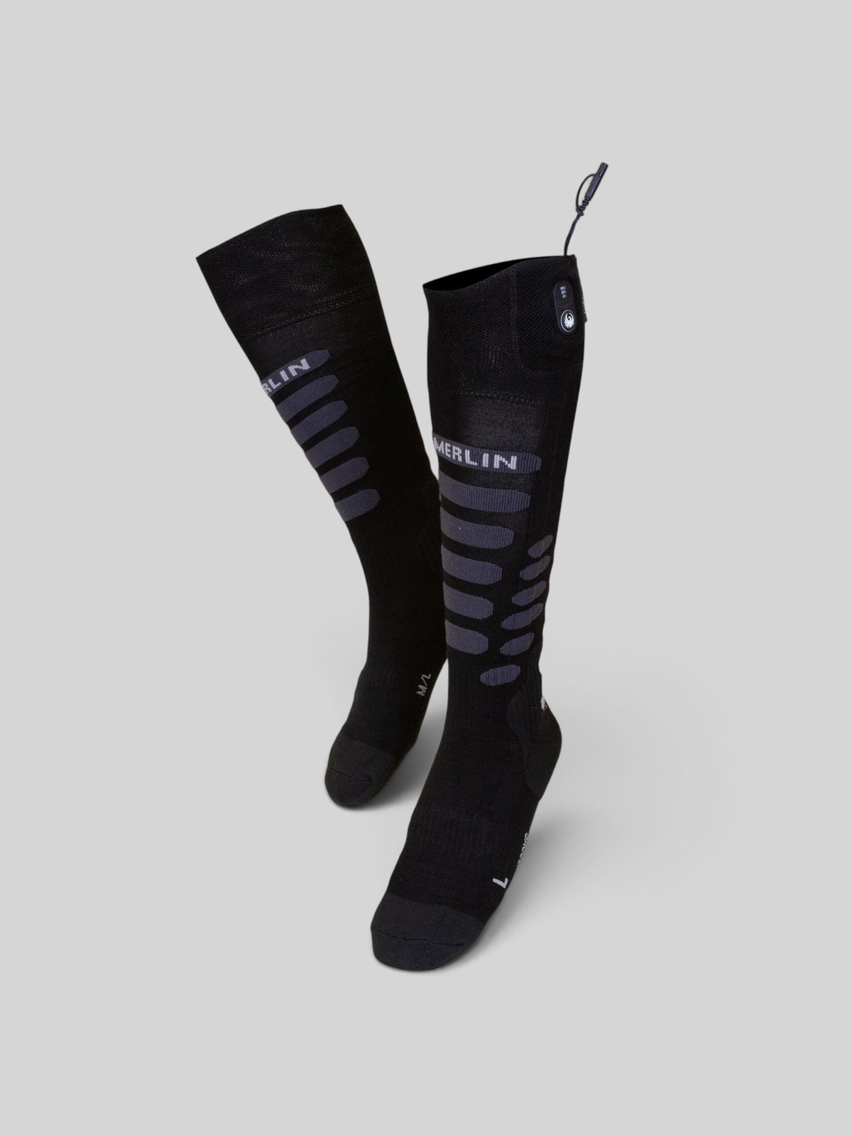 Baffle Haus Thermavolt black heated motorcycle socks with carbon fibre heating panels and power control unit