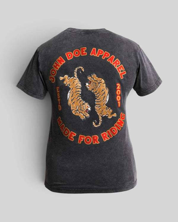 Baffle Haus Tiger II women's relaxed fit t-shirt in fade out black organic cotton with back tiger graphic print
