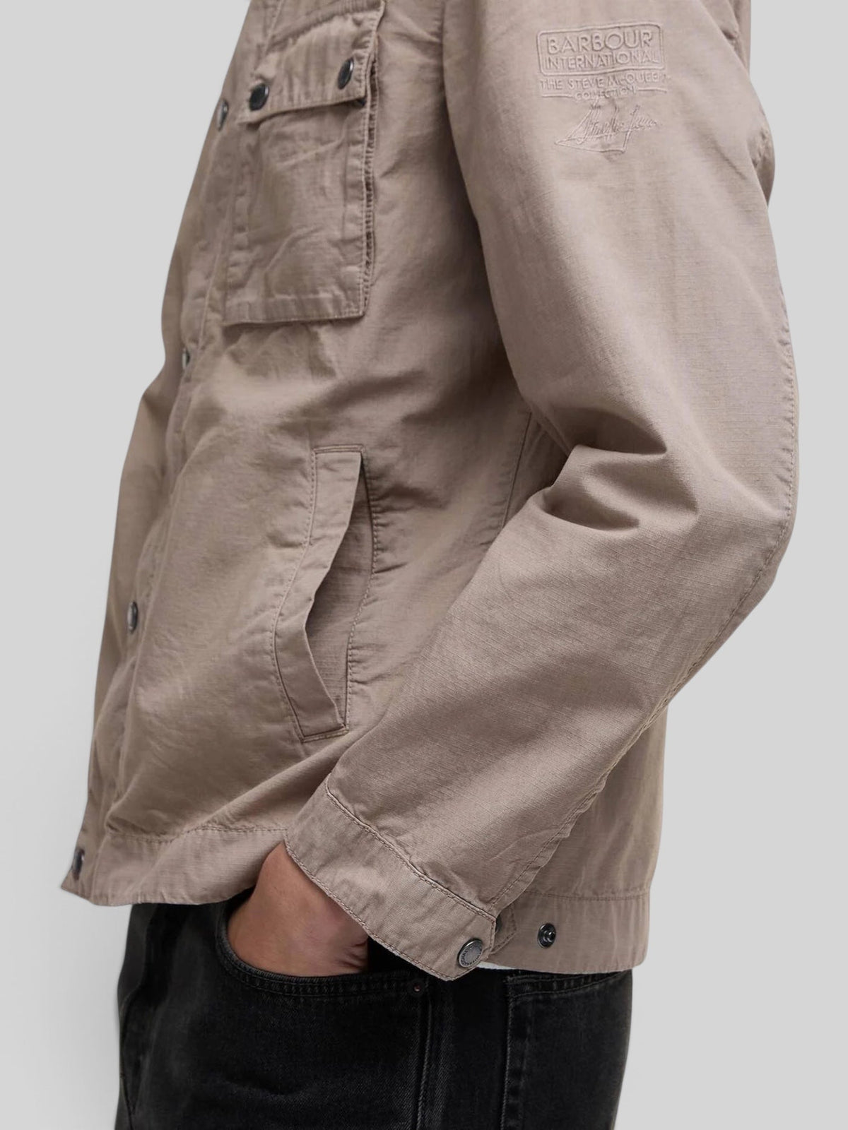 Baffle Haus Barbour International Steve McQueen timberwolf casual jacket with chest pocket and side welt pockets