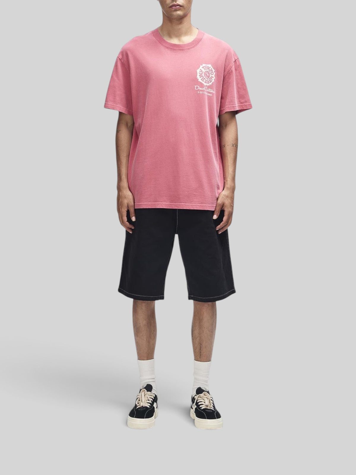 Baffle Haus Tokyo Address loose fit melon red recycled cotton t-shirt with chest graphic print