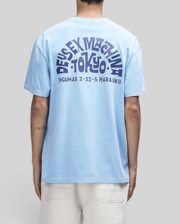 Baffle Haus Tokyo Address loose fit t-shirt in Bonnie Blue recycled cotton with back graphic print