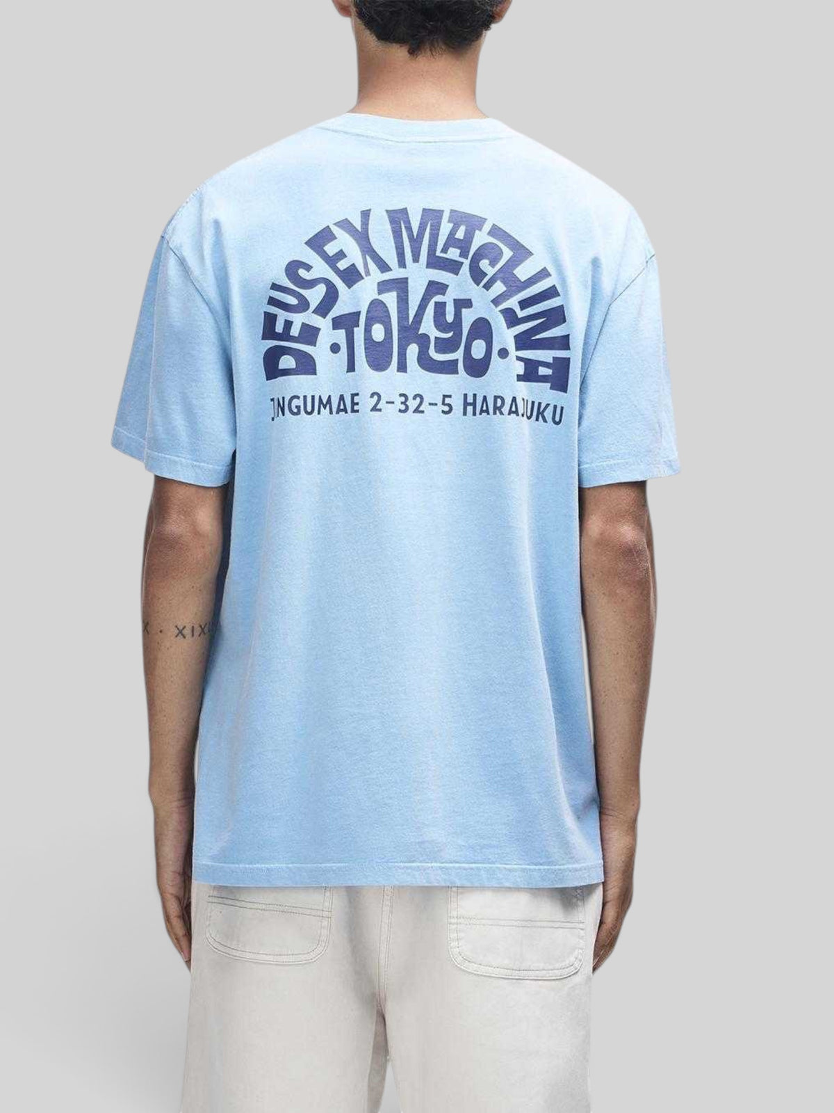 Baffle Haus Tokyo Address loose fit t-shirt in Bonnie Blue recycled cotton with back graphic print