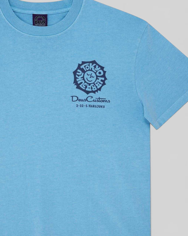 Baffle Haus Tokyo Address Tee in Bonnie Blue recycled cotton jersey with chest graphic print