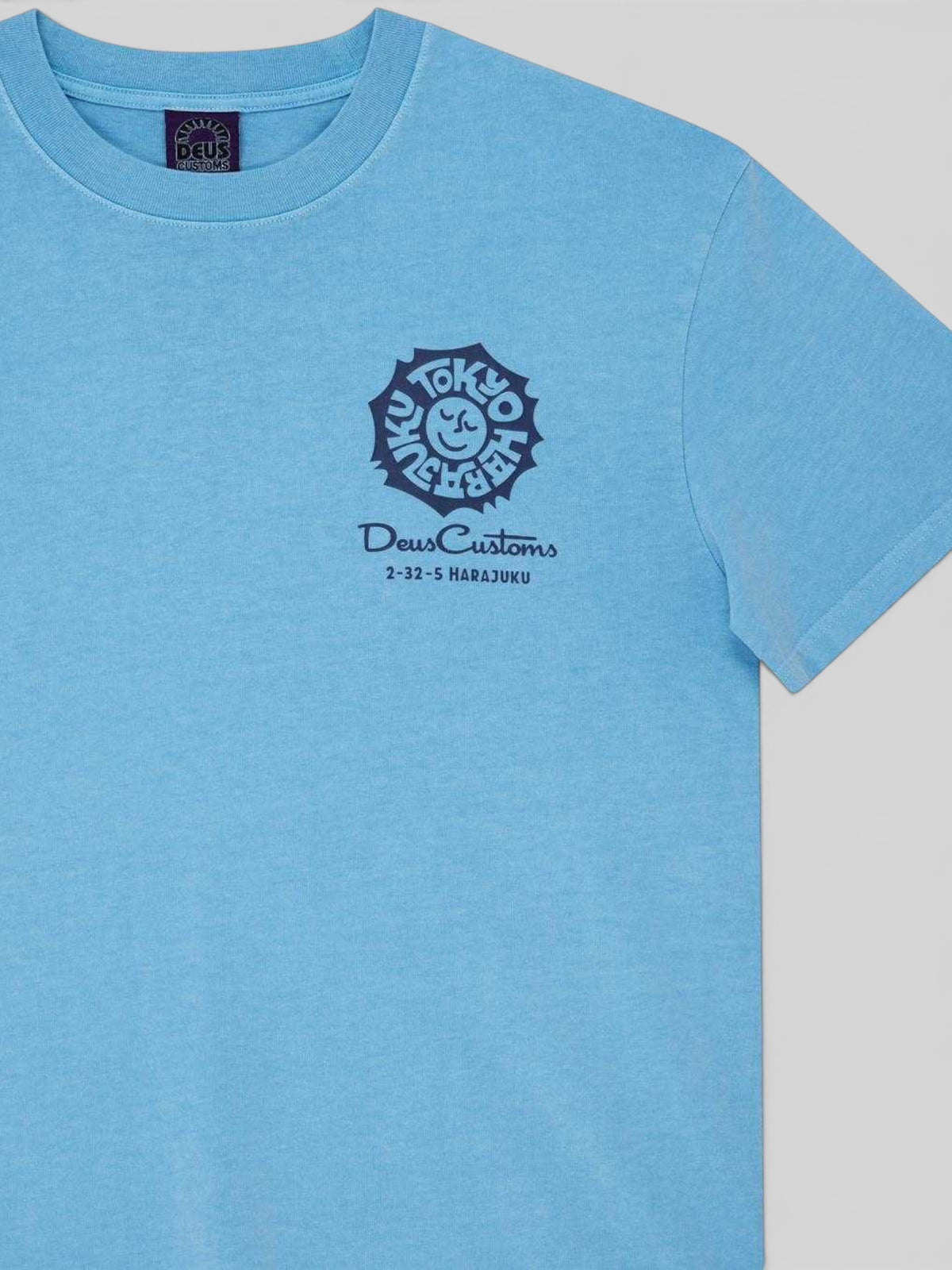 Baffle Haus Tokyo Address Tee in Bonnie Blue recycled cotton jersey with chest graphic print