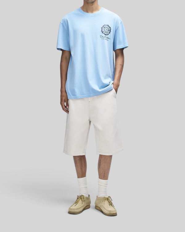 Baffle Haus Tokyo Address Tee in Bonnie Blue, a loose fit recycled cotton t-shirt with chest graphic print.