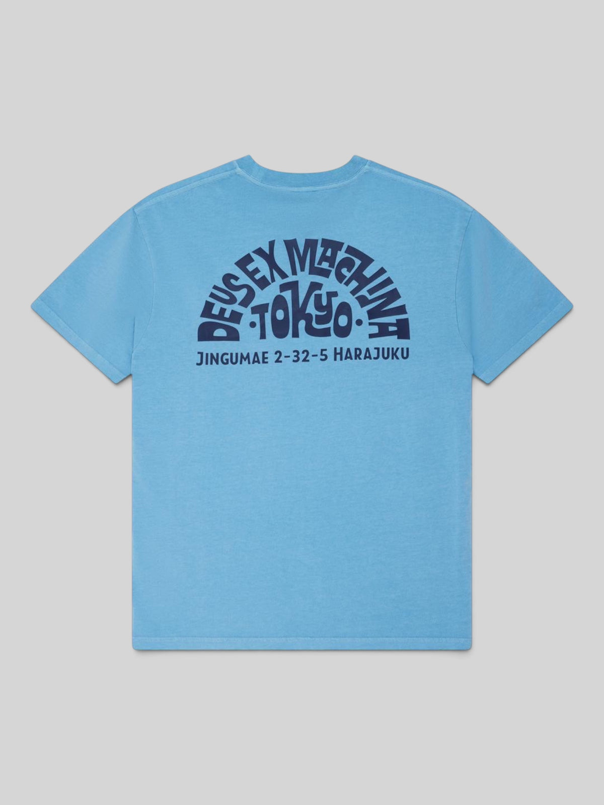 Baffle Haus Tokyo Address Tee in Bonnie Blue recycled cotton with back graphic print in a loose fit style.