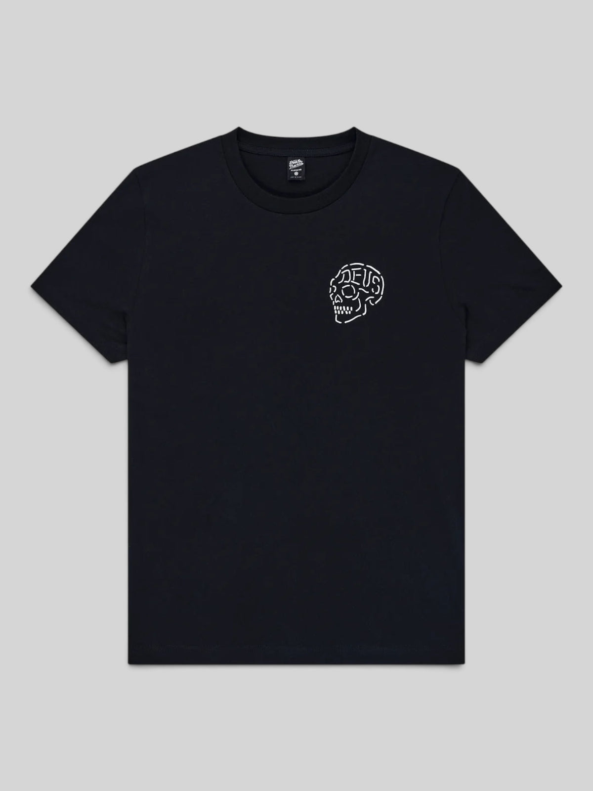 Baffle Haus Venice Skull Tee in black organic cotton with white skull graphic on the chest