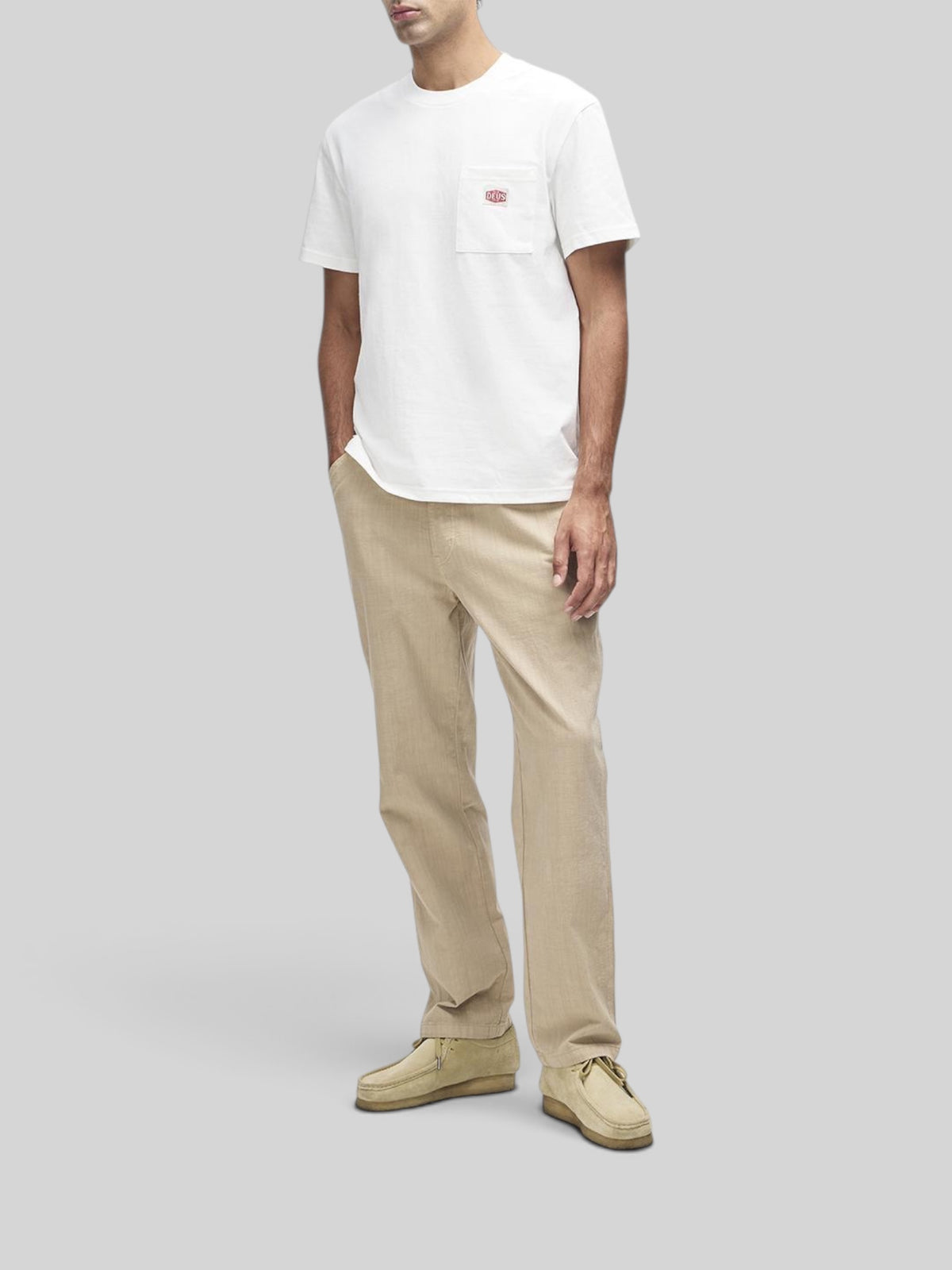 Baffle Haus Parts & Service vintage white box fit short sleeve t-shirt with chest pocket and branded label