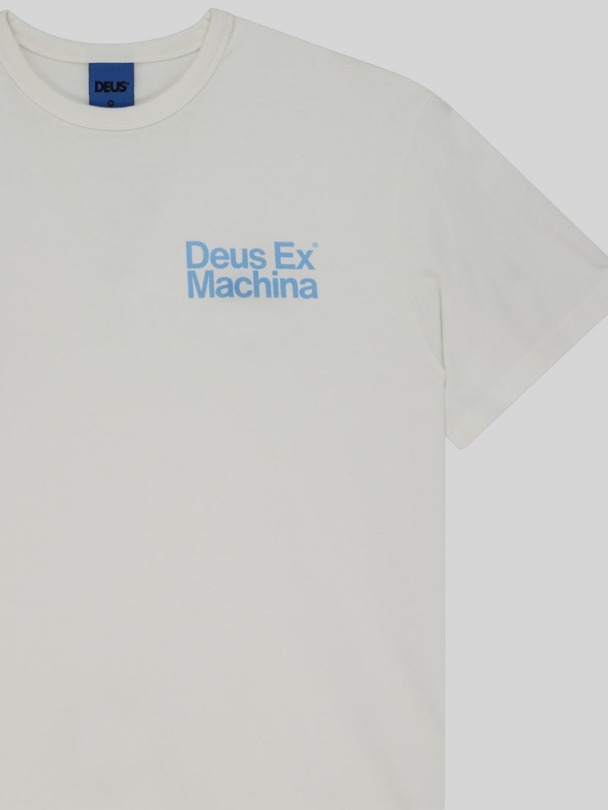 Baffle Haus Plenty Good Tee in vintage white organic cotton with blue chest logo print