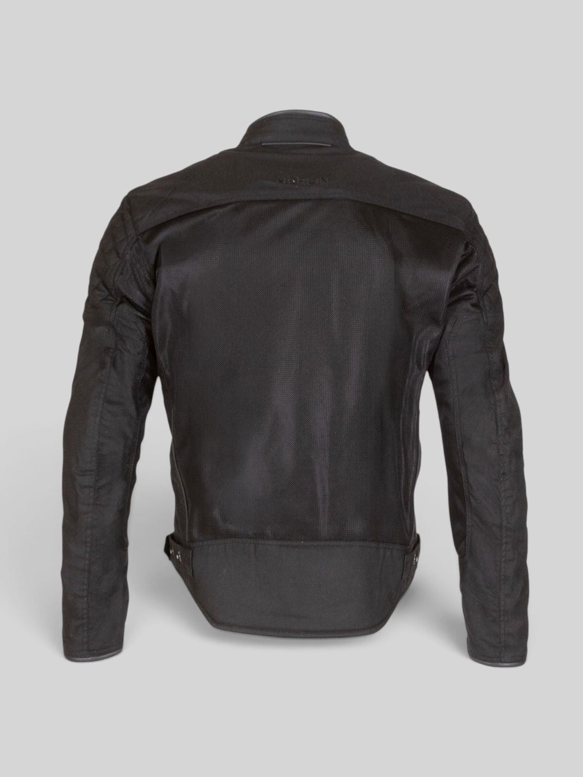 Baffle Haus Waltham D30 COTEC AIR motorcycle jacket in black, featuring breathable mesh panels and quilted shoulders.
