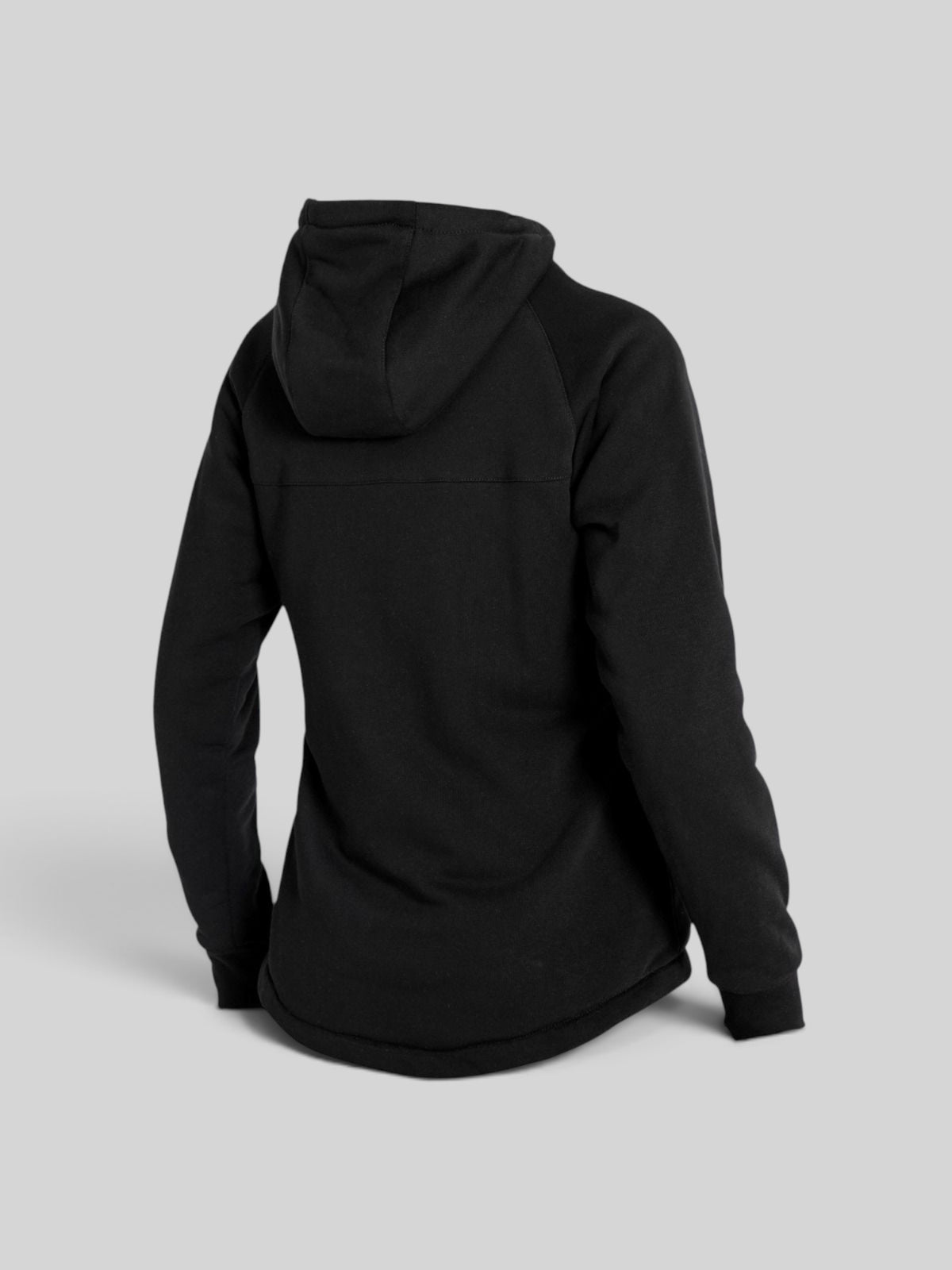 Baffle Haus womens black motorcycle hoodie with protective XTM lining and extended back for wind protection
