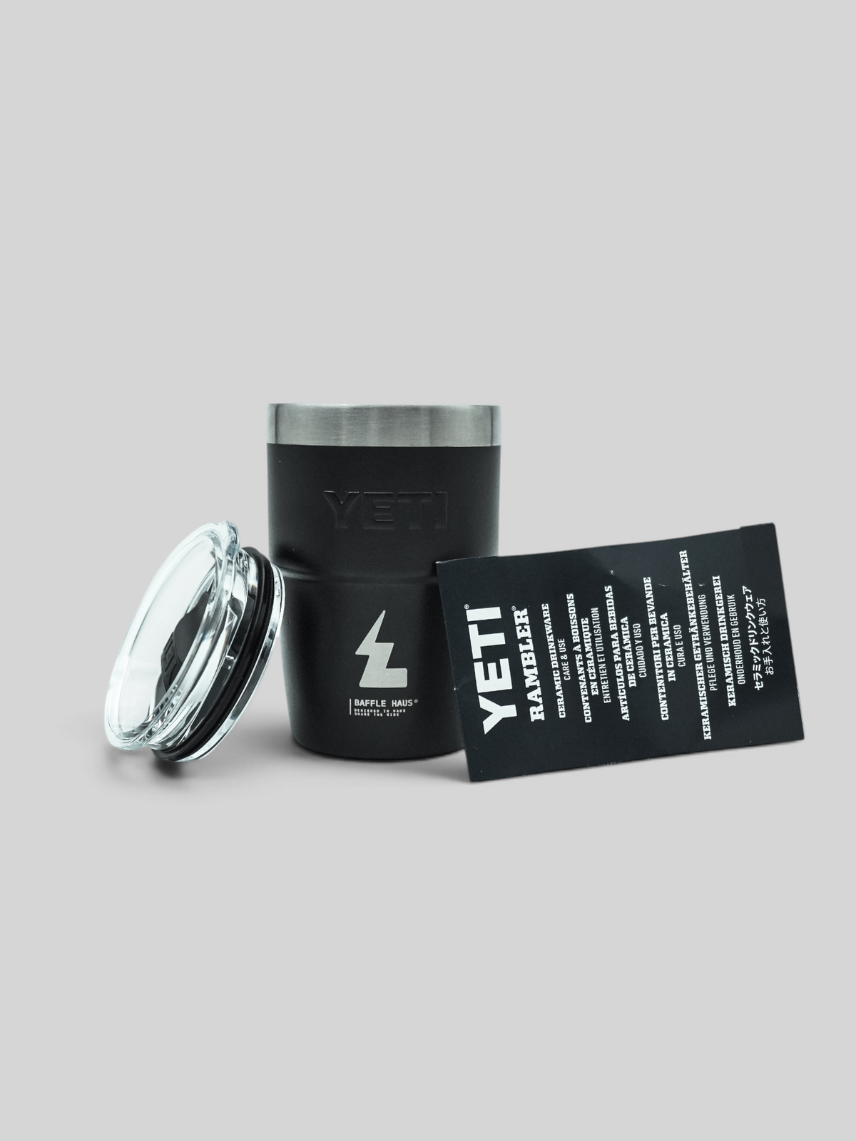 Baffle Haus Yeti 8 oz stackable black stainless steel cup with ceramic lining and MagSlider lid