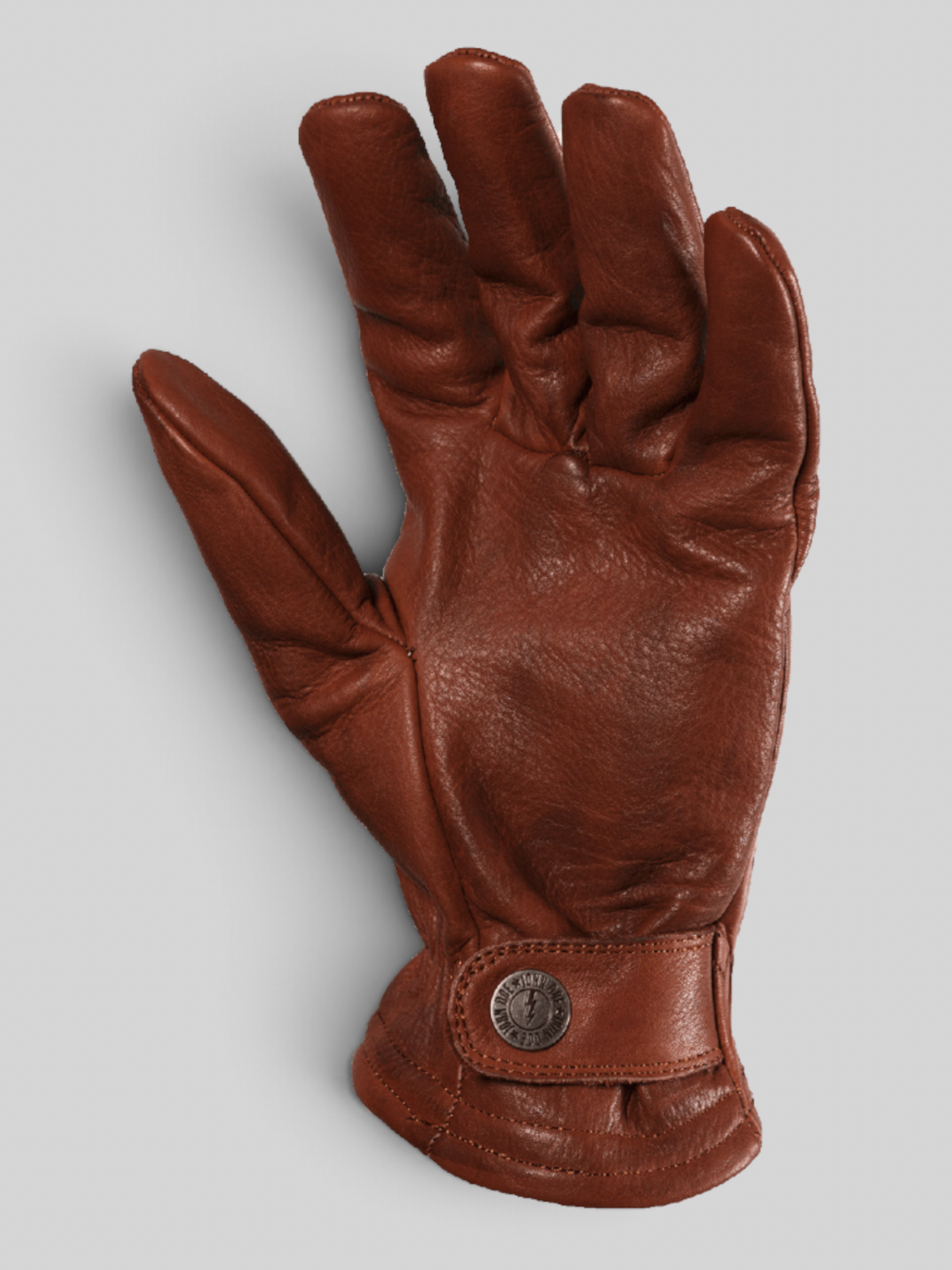 Baffle Haus Freewheeler XTM brown cowhide leather motorcycle gloves with pre-curved fingers and press-stud closure